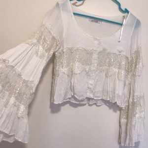 MINK PINK bell sleeve lace crop